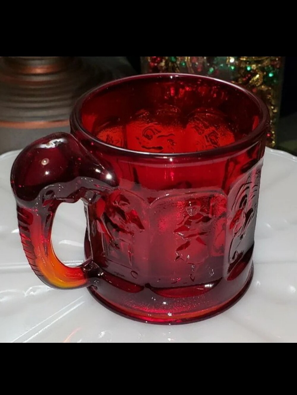 Vintage Ruby Red Story Book Mug With Elephant Handle
